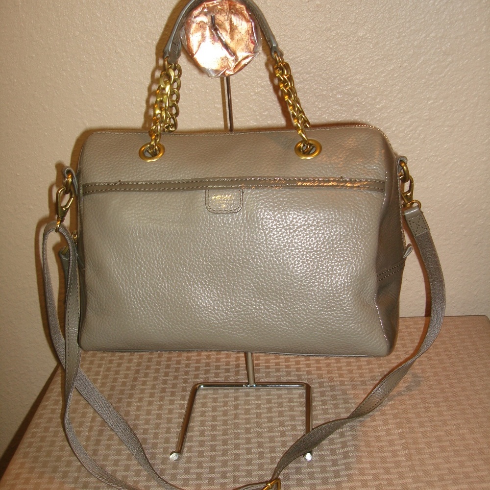 Fossil Taupe Gray Leather Satchel Shlder Bag MINT!